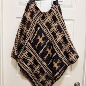 Geometric Patterned Poncho Sweater